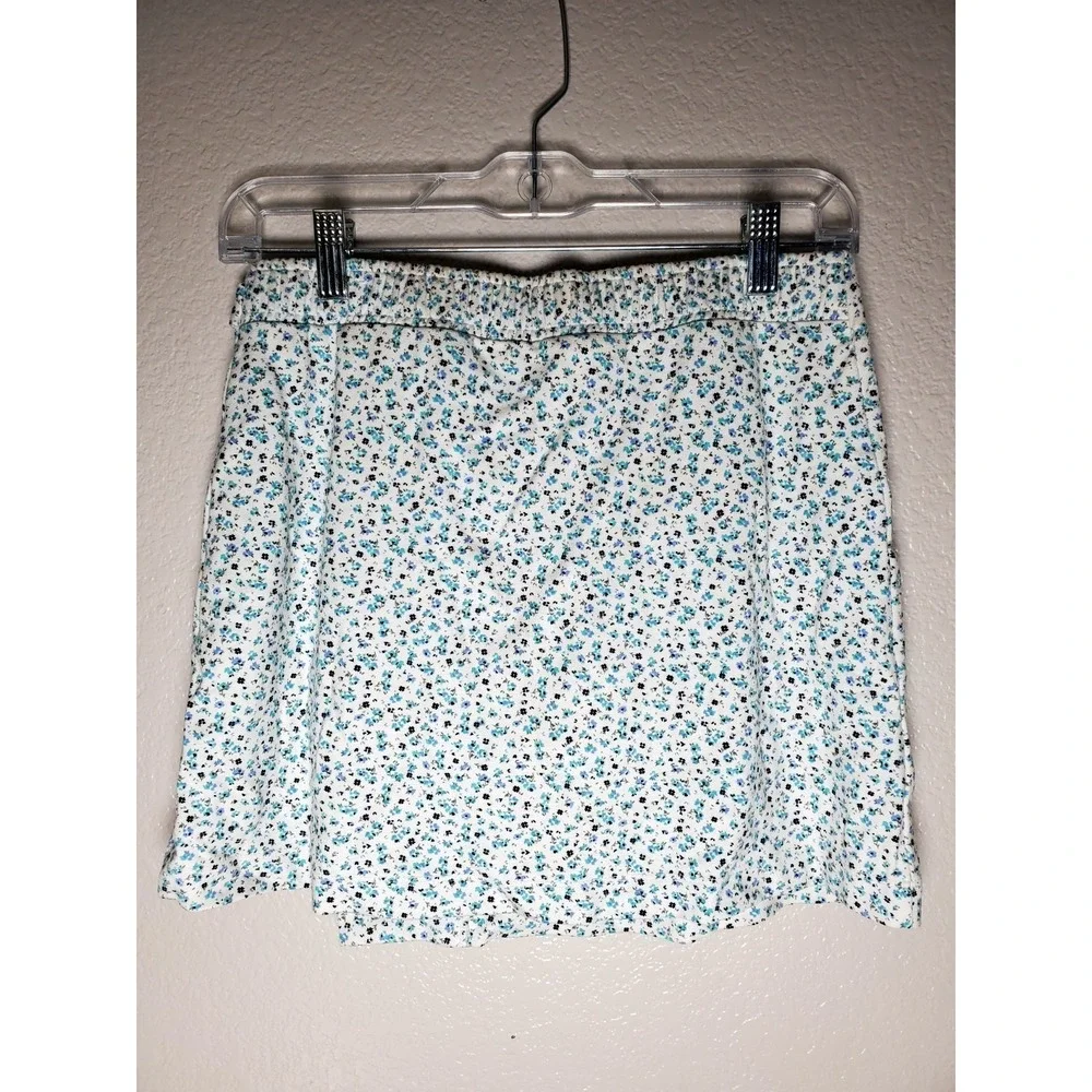 Justice Girls Size 14 Blue Floral Skort Built-In Shorts Wrap Style Stretch Skirt